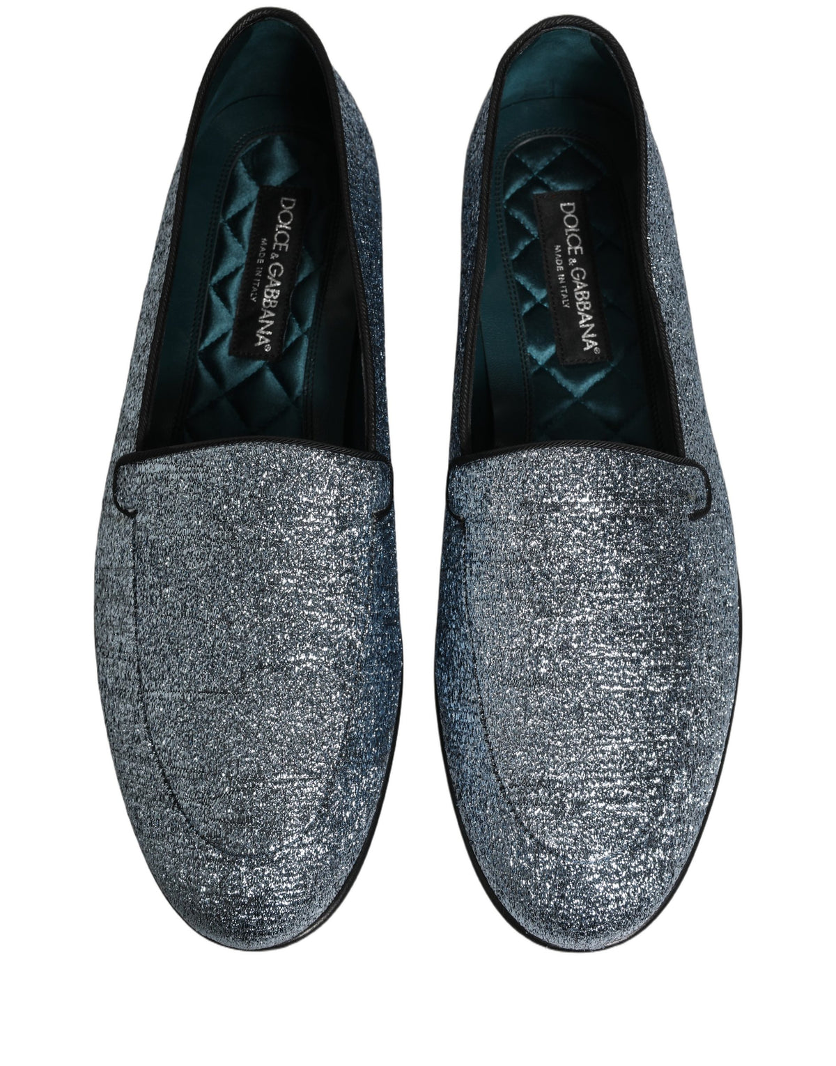 Dolce & Gabbana Blue Glitter Lurex DG Logo Dress Loafers