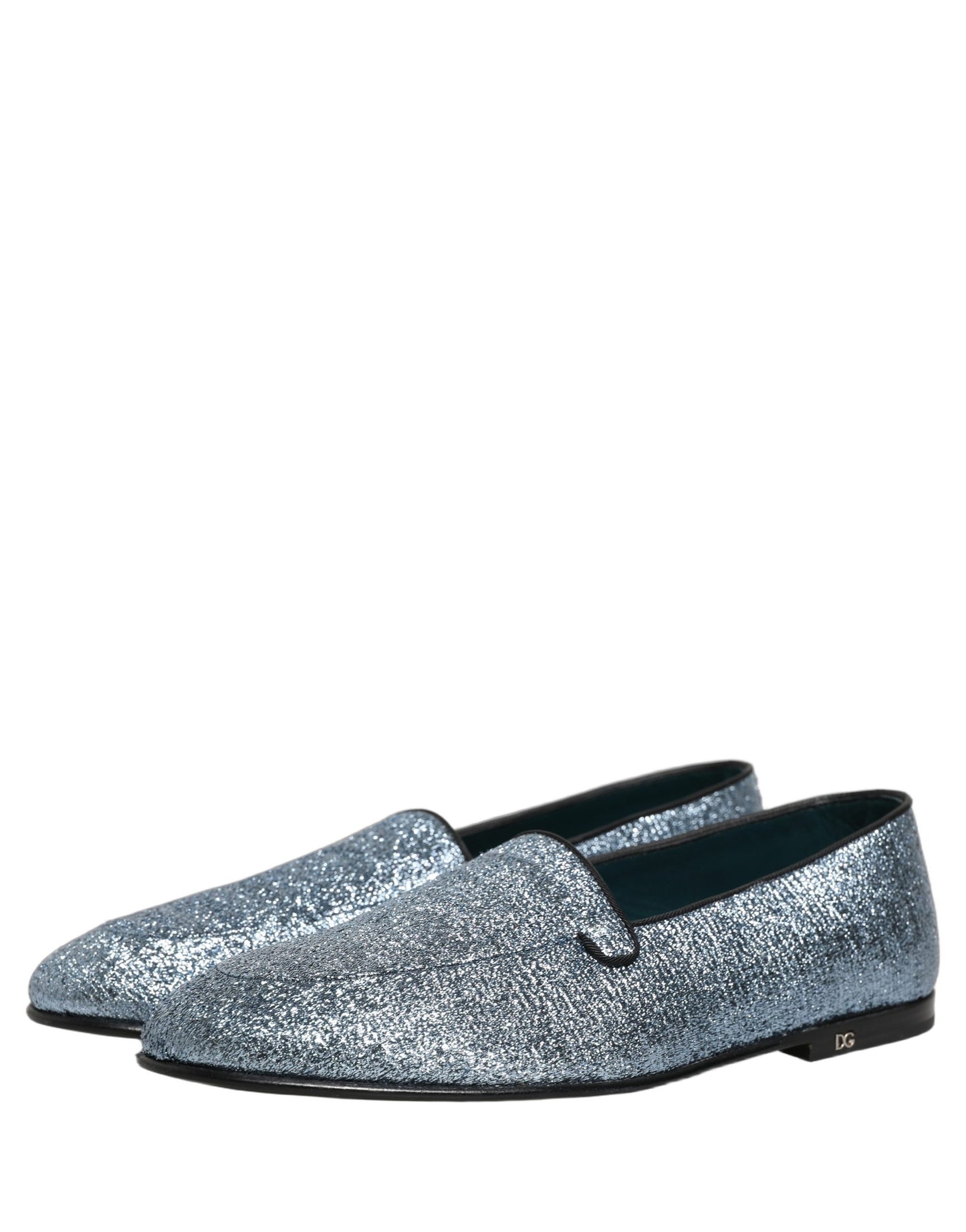 Dolce & Gabbana Blue Glitter Lurex DG Logo Dress Loafers