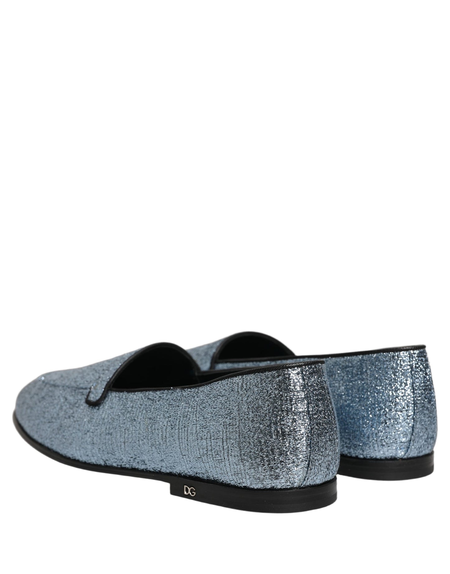 Dolce & Gabbana Blue Glitter Lurex DG Logo Dress Loafers