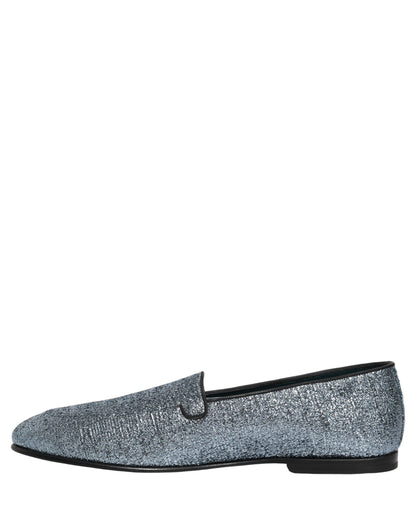 Dolce & Gabbana Blue Glitter Lurex DG Logo Dress Loafers
