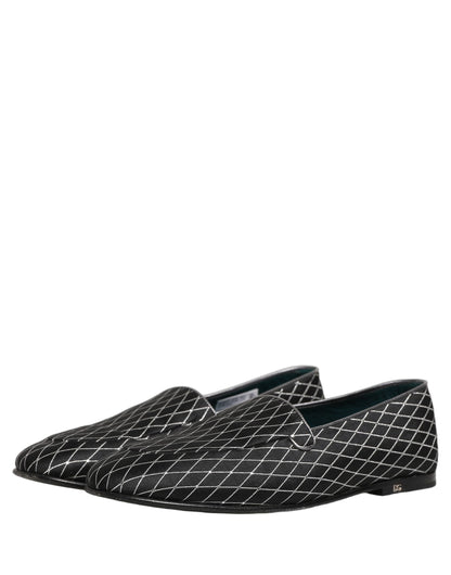 Dolce & Gabbana Black Velvet Diamond Stitched Loafers