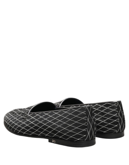 Dolce & Gabbana Black Velvet Diamond Stitched Loafers