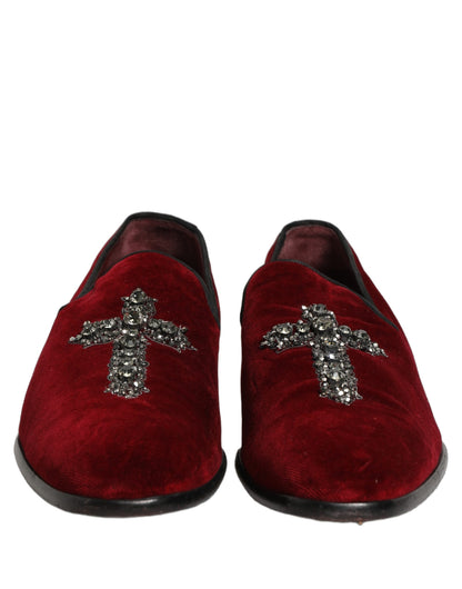 Dolce & Gabbana Maroon Suede Cross Slip On Dress Loafers