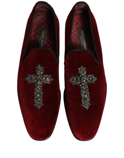 Dolce & Gabbana Maroon Suede Cross Slip On Dress Loafers