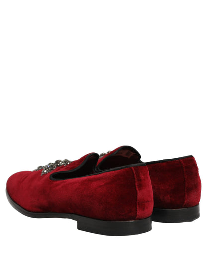 Dolce & Gabbana Maroon Suede Cross Slip On Dress Loafers