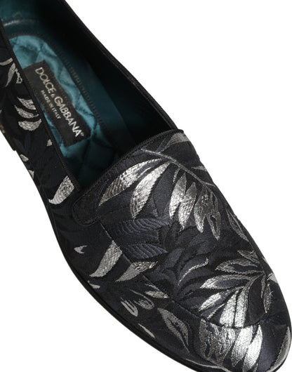 Dolce & Gabbana Black Leaf Embroidery Dress Loafers