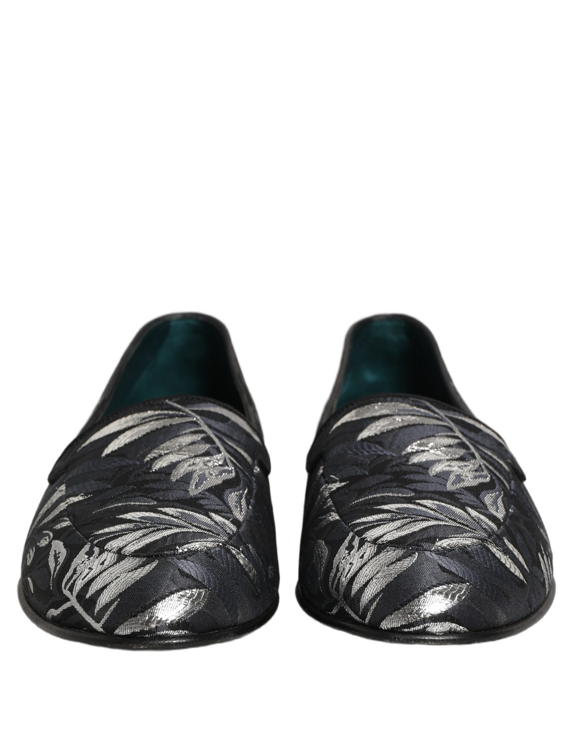 Dolce & Gabbana Black Leaf Embroidery Dress Loafers