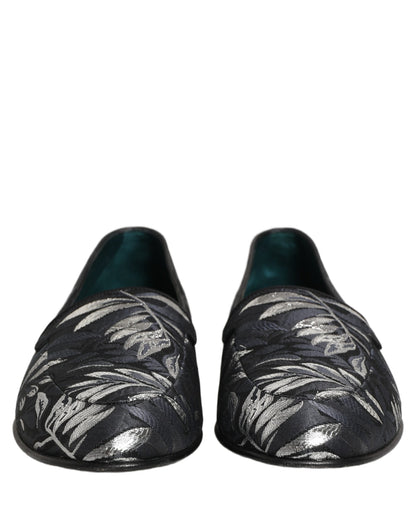 Dolce & Gabbana Black Leaf Embroidery Dress Loafers