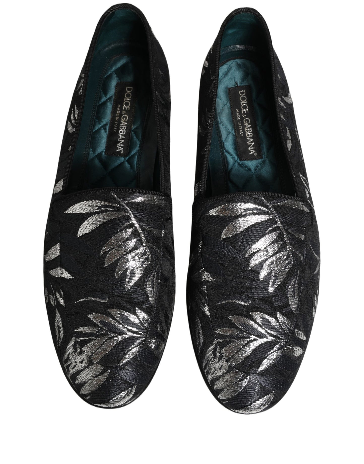 Dolce & Gabbana Black Leaf Embroidery Dress Loafers
