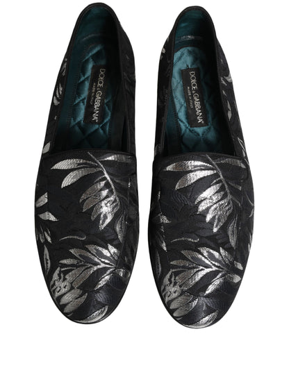 Dolce & Gabbana Black Leaf Embroidery Dress Loafers