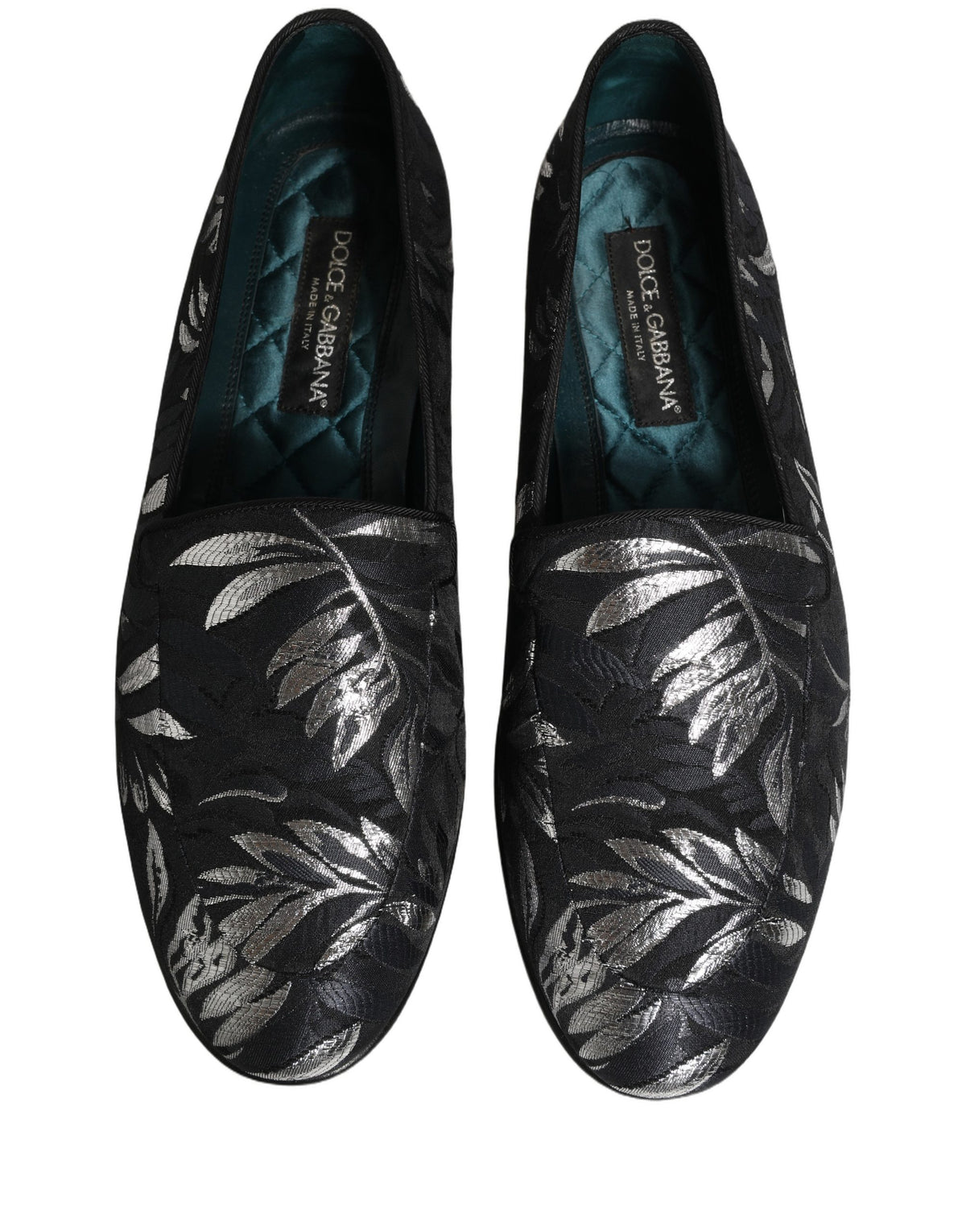 Dolce & Gabbana Black Leaf Embroidery Dress Loafers