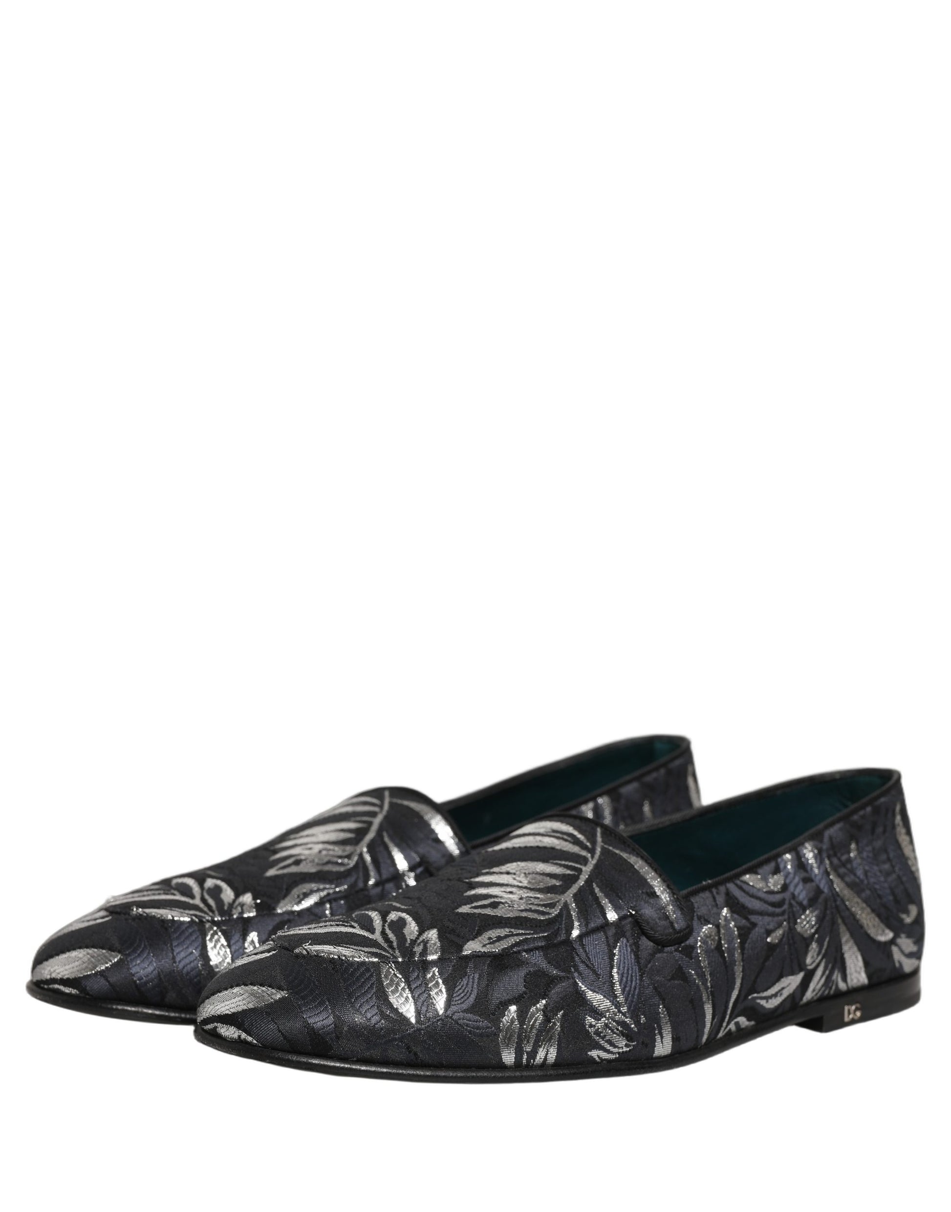 Dolce & Gabbana Black Leaf Embroidery Dress Loafers