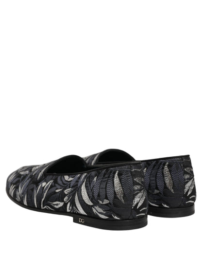 Dolce & Gabbana Black Leaf Embroidery Dress Loafers