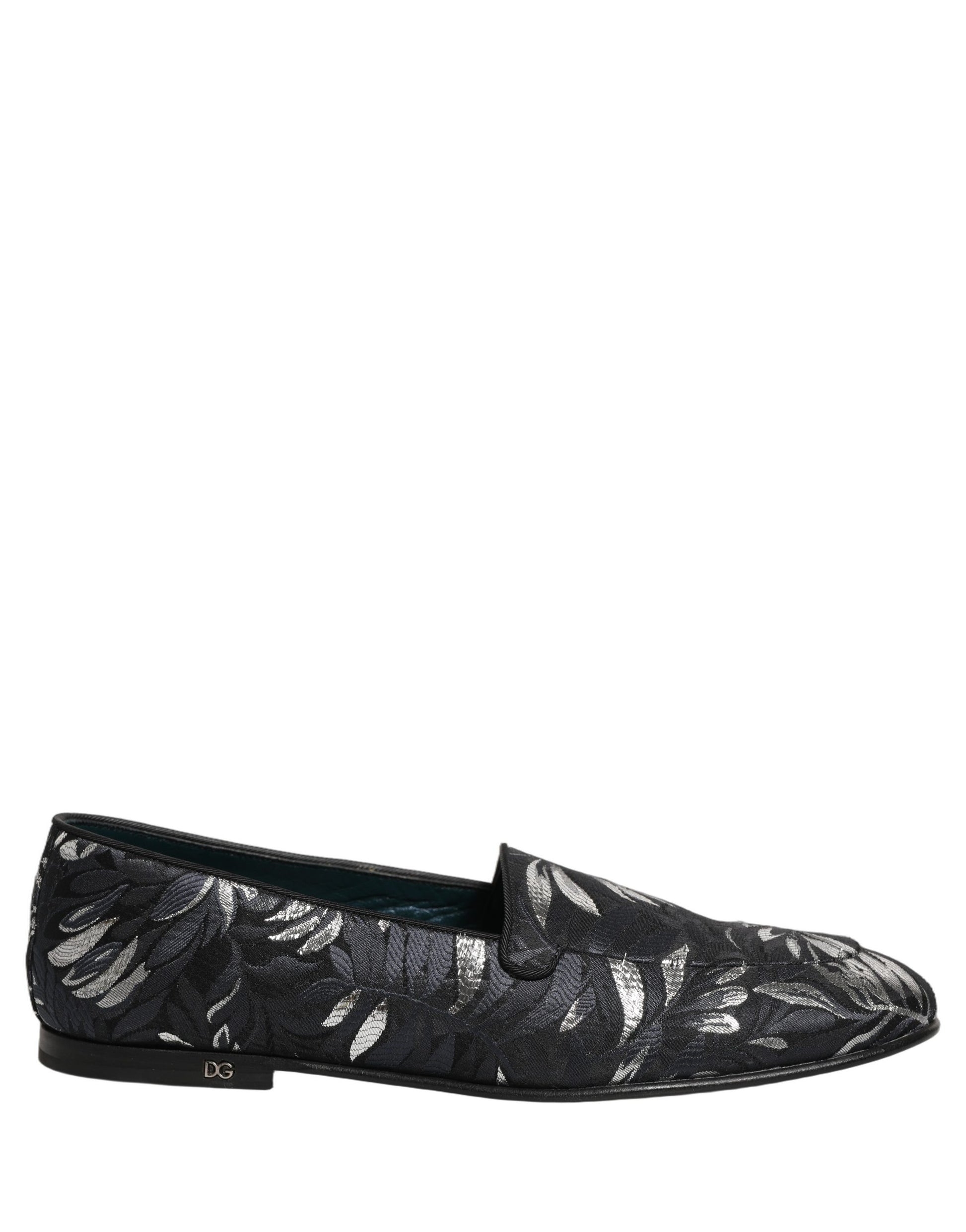 Dolce & Gabbana Black Leaf Embroidery Dress Loafers