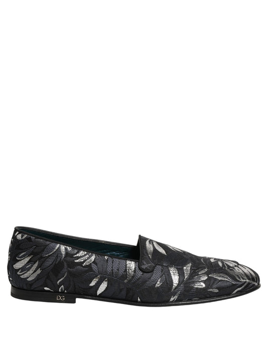 Dolce & Gabbana Black Leaf Embroidery Dress Loafers