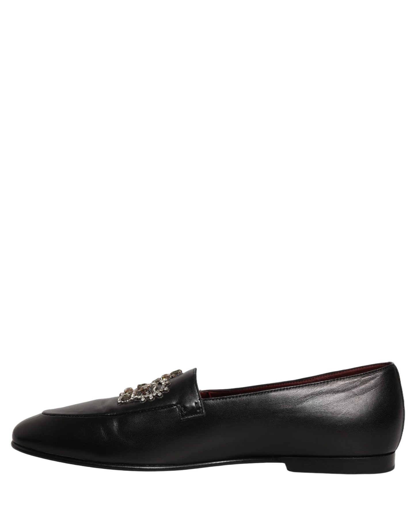 Dolce & Gabbana Black Leather Crown Embellished Loafers