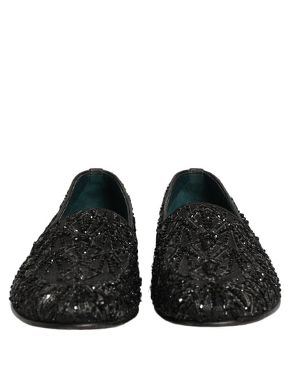 Dolce & Gabbana Black Velvet Embroidered Dress Loafers