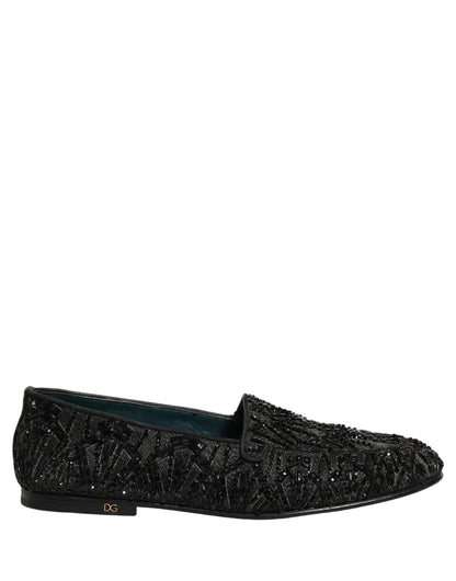 Dolce & Gabbana Black Velvet Embroidered Dress Loafers