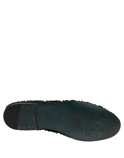Dolce & Gabbana Black Velvet Embroidered Dress Loafers