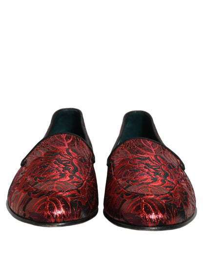 Dolce & Gabbana Red Floral Jacquard Slip-On Loafers