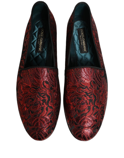 Dolce & Gabbana Red Floral Jacquard Slip-On Loafers
