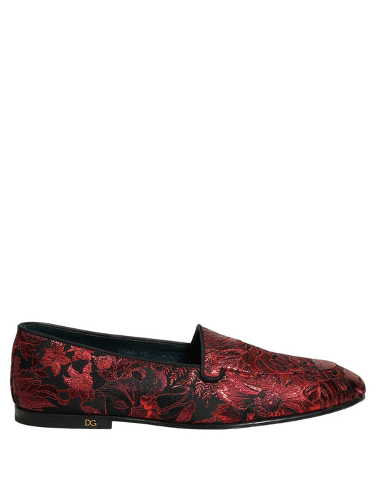 Dolce & Gabbana Red Floral Jacquard Slip-On Loafers
