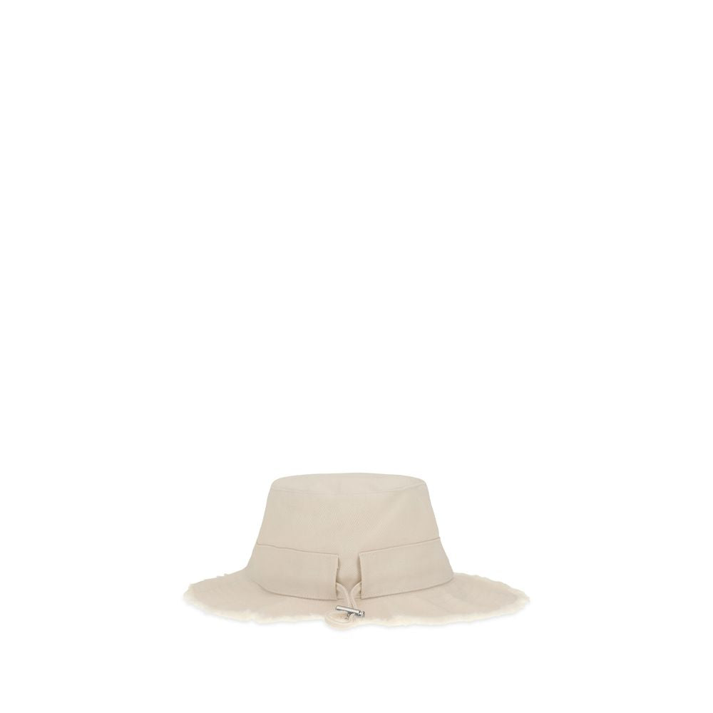 Jacquemus White Cotton Fringed Bucket Hat