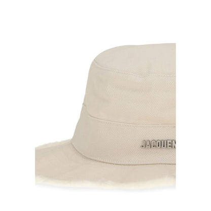 Jacquemus White Cotton Fringed Bucket Hat