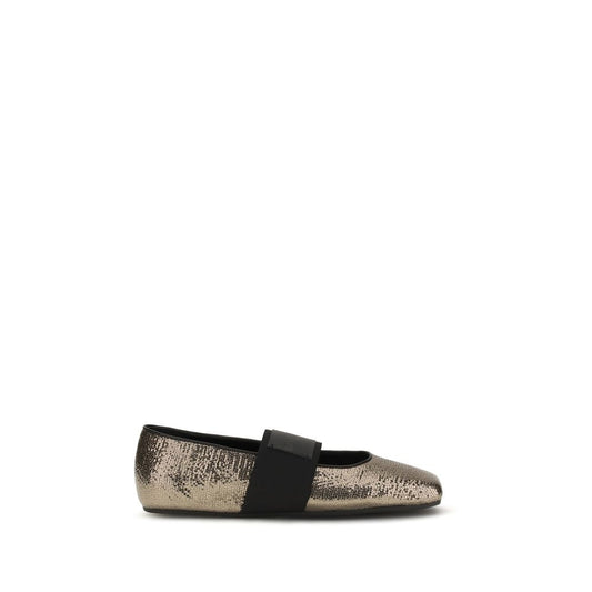 Givenchy Gold Calf Leather Sliced Square Ballerinas Ballet Flats