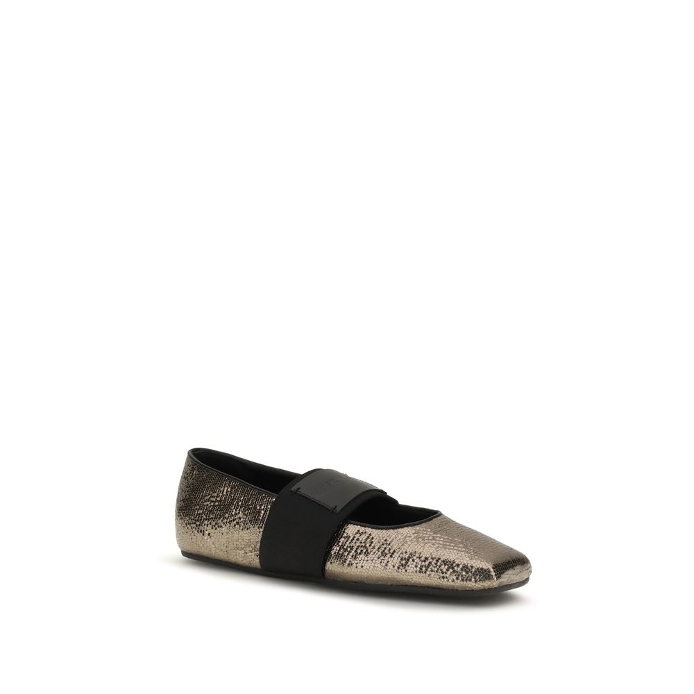 Givenchy Gold Calf Leather Sliced Square Ballerinas Ballet Flats