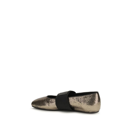 Givenchy Gold Calf Leather Sliced Square Ballerinas Ballet Flats