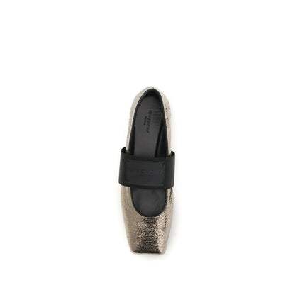 Givenchy Gold Calf Leather Sliced Square Ballerinas Ballet Flats