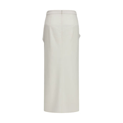 Givenchy White Wool Long Draped Wool and Mohair Skirt