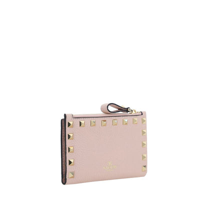 Valentino Garavani Poudre Pink Rockstud Grainy Calfskin Zip Cardholder