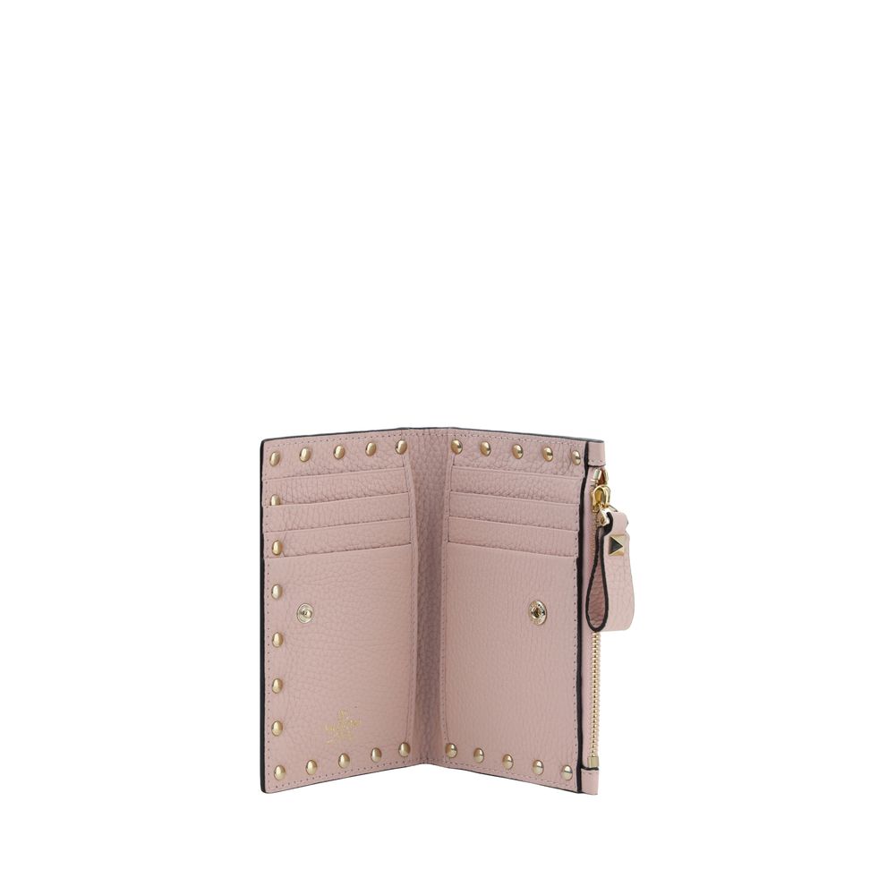 Valentino Garavani Poudre Pink Rockstud Grainy Calfskin Zip Cardholder