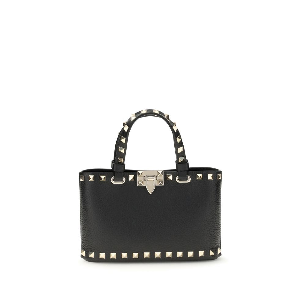 Valentino Garavani Black Mini Rockstud Pebble Leather Top Handle Bag