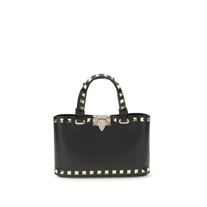 Valentino Garavani Black Mini Rockstud Pebble Leather Top Handle Bag