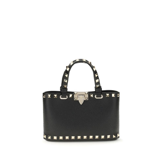 Valentino Garavani Black Mini Rockstud Pebble Leather Top Handle Bag