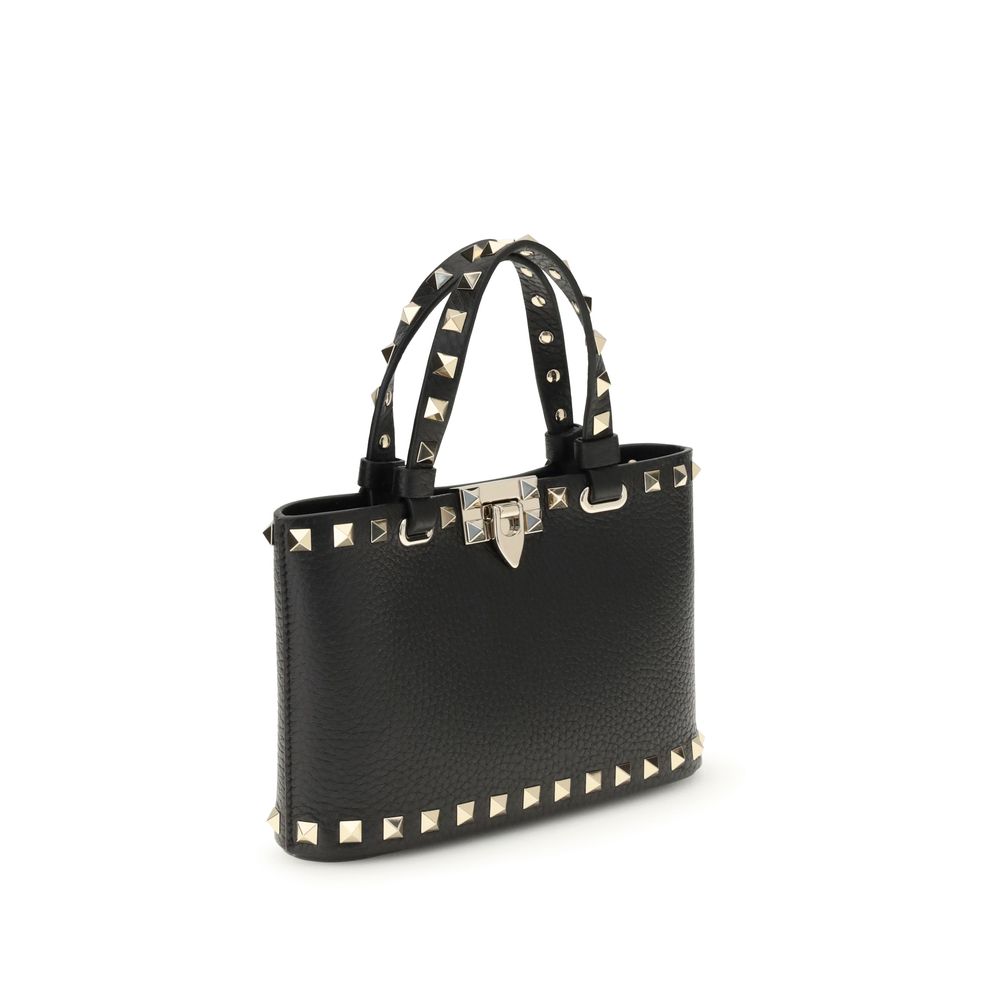 Valentino Garavani Black Mini Rockstud Pebble Leather Top Handle Bag