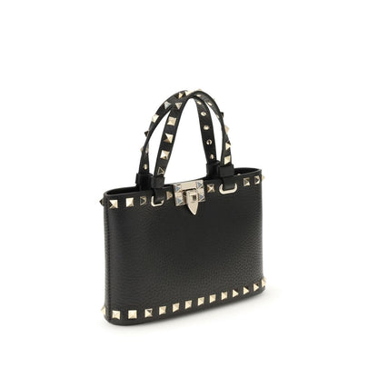Valentino Garavani Black Mini Rockstud Pebble Leather Top Handle Bag