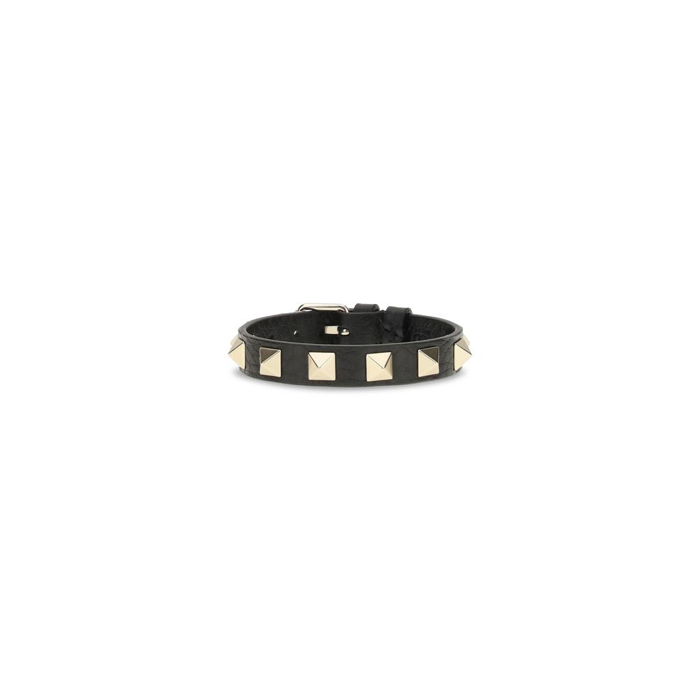 Valentino Garavani Black Rockstud Leather Bracelet