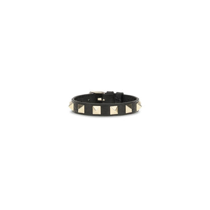 Valentino Garavani Black Rockstud Leather Bracelet