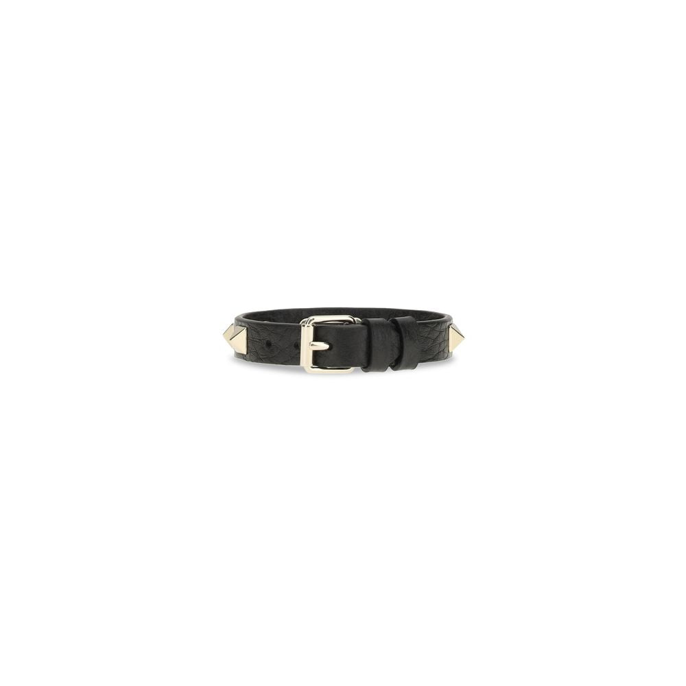 Valentino Garavani Black Rockstud Leather Bracelet