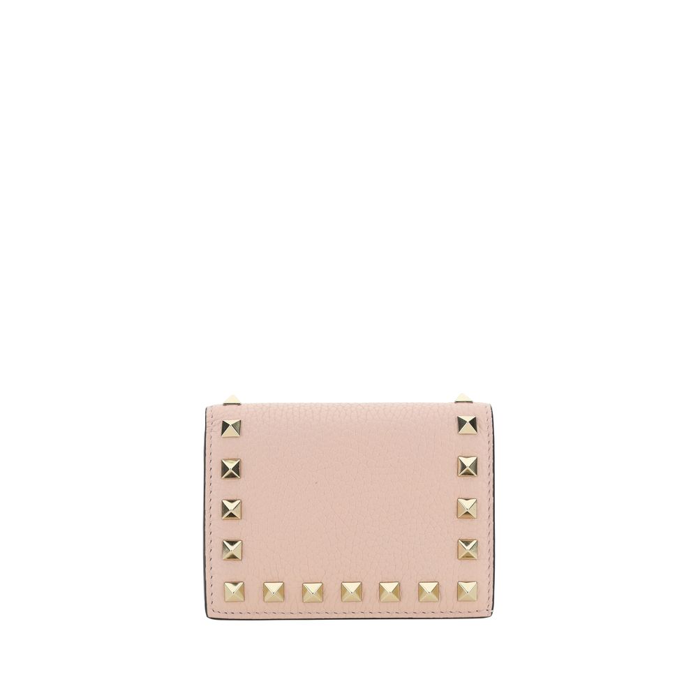 Valentino Garavani Powder Pink Small Rockstud Grainy Calfskin Leather Wallet