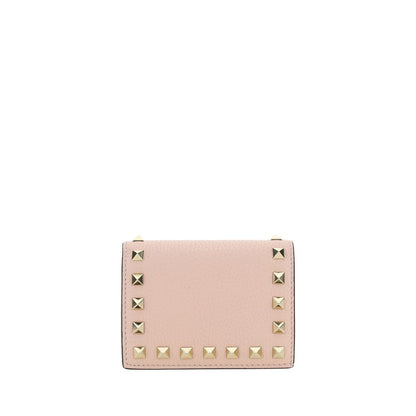 Valentino Garavani Powder Pink Small Rockstud Grainy Calfskin Leather Wallet