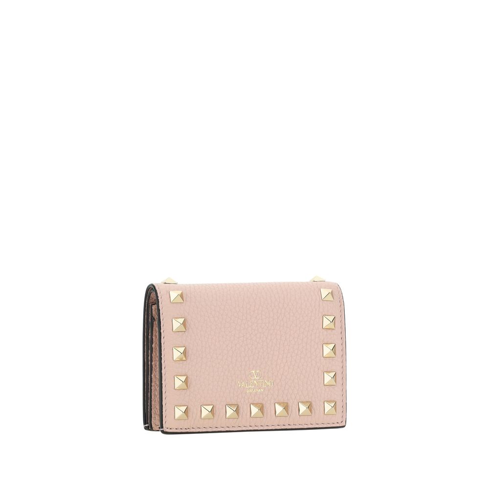 Valentino Garavani Powder Pink Small Rockstud Grainy Calfskin Leather Wallet