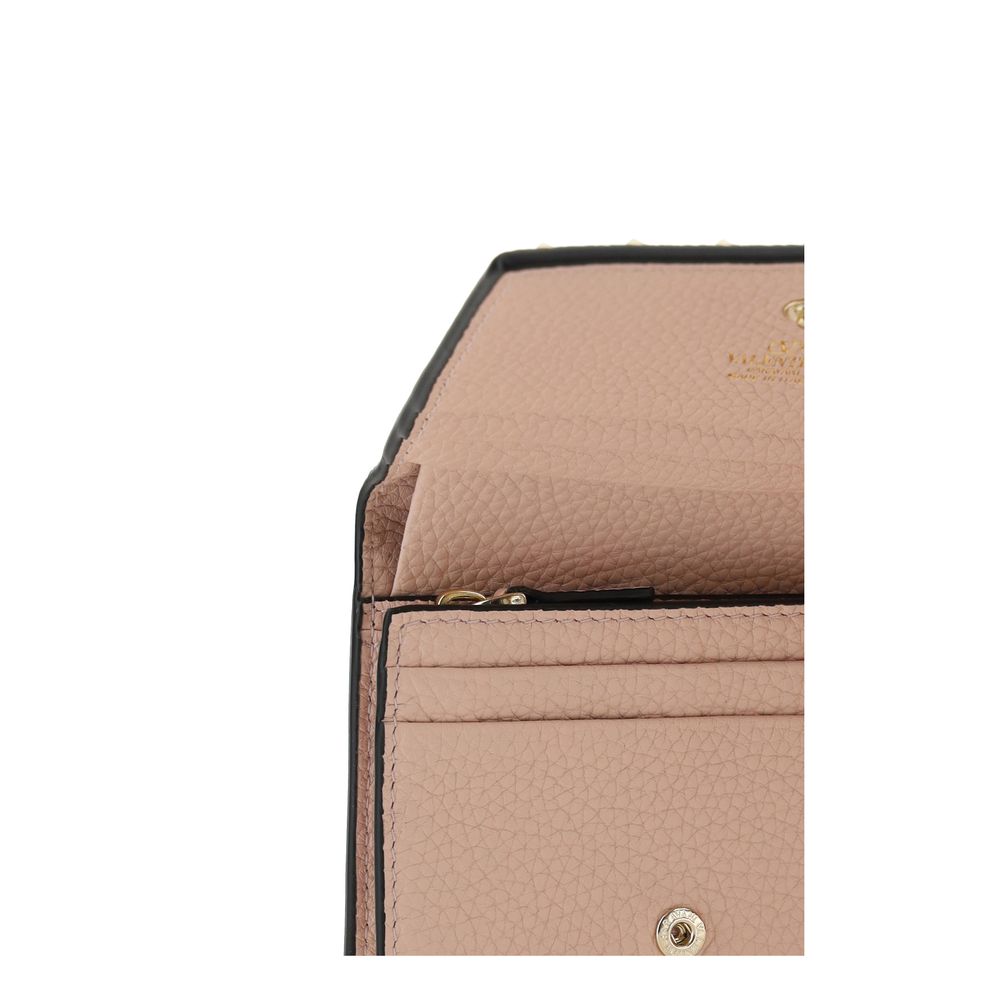 Valentino Garavani Powder Pink Small Rockstud Grainy Calfskin Leather Wallet