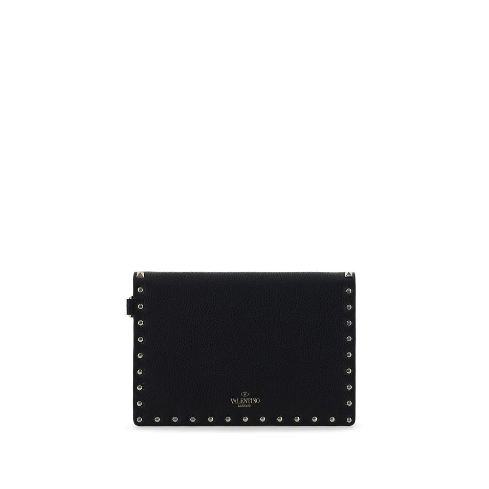 Valentino Garavani Black Rockstud Grainy Leather Envelope Pouch