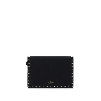 Valentino Garavani Black Rockstud Grainy Leather Envelope Pouch