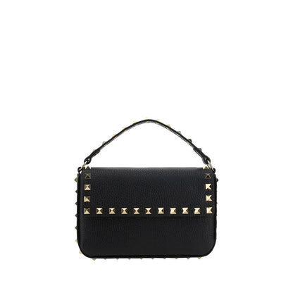 Valentino Garavani Black Calf Leather Rockstud Shoulder Bag